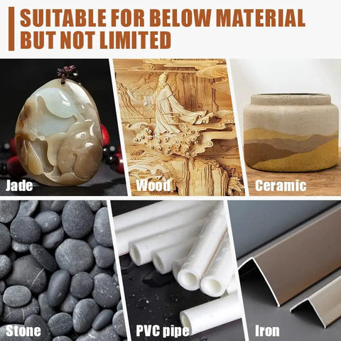 Materials compatible with Diamond Drill Grinding Bit Set For Rotary Tools Polishing Kit: jade, wood, ceramic, stone, PVC, iron