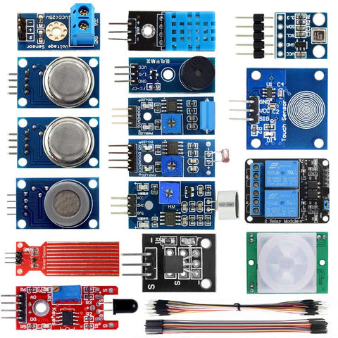 All In One 16 In 1 Smart Home Sensor Kit For Arduino And Raspberry Pi showing various sensor modules in a DIY pack.