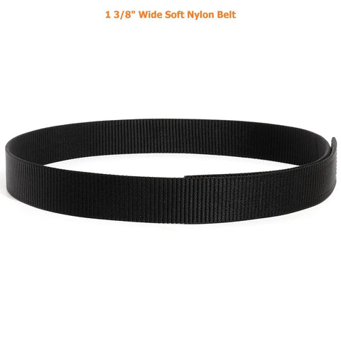 No Metal Buckle Nylon Belt One And Three Eighths Inch Wide No Scratch Hook And Loop Closure TSA Approved For Work Travel