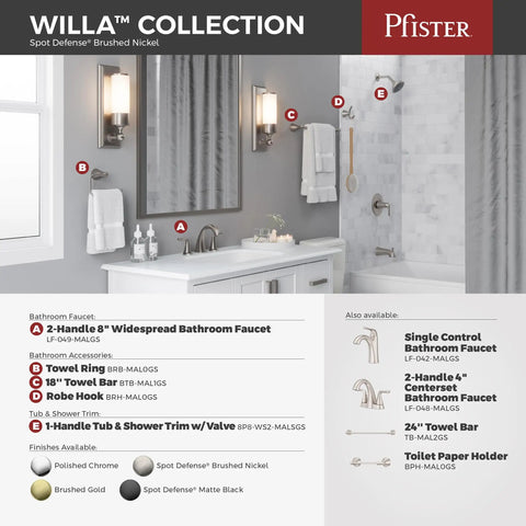 Bathroom showcasing 8 Inch Widespread Bathroom Sink Faucet With Three Holes And Two Handles Brushed Nickel Finish Push And Seal Drain NSF Certified Spot Defense Vanity Faucet For Modern Or Traditional Bathrooms LF049MALGS