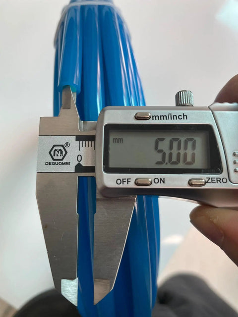 Caliper measuring diameter of tough 8mm polyurethane air tubing for pneumatic systems and fluid transfer ten meter length