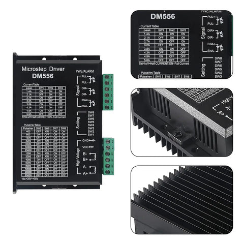 Four Pack CNC Digital Stepper Driver DM556 Controller for NEMA 23 24 34 Motors, 20 to 50 V DC, product details and ports