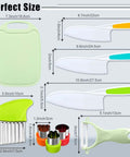 Kids kitchen knife set with cutting board; color-handled plastic knives plus Y-peeler and crinkle/sandwich cutters