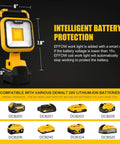LED Work Light Rechargeable Portable 360 Degree Rotating Flood Lamp 2 COB LEDs 6000LM with dimensions and battery compatibility