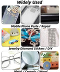 Various applications of Waterproof Flexible Repair Adhesive Glue including phone repair, jewelry making, and craft projects.