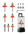 Pro Grade 7 Piece Top Bearing Roundover Router Bit Set With Quarter Inch Shank Carbide Inserts Two Flute Corner Rounding Bits For Bevel Edge Forming And Bearing Guide CNC Woodworking Tool For DIYers And Pros with storage case