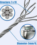 Beefy Five Millimeter Galvanized Zip Line Cable For Backyard Fun Heavy Duty 131 Feet Wire Rope With 1400 Pound Break Strength Close-up