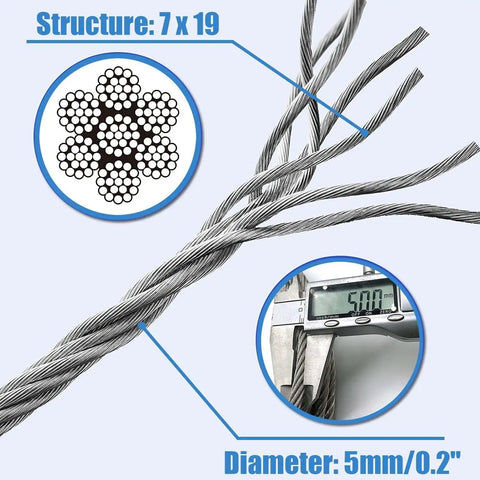 Beefy Five Millimeter Galvanized Zip Line Cable For Backyard Fun Heavy Duty 131 Feet Wire Rope With 1400 Pound Break Strength Close-up
