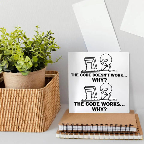 Programmer Gift For Men And Tech Nerds Who Love Coding Computer Science Gifts For Software Engineers Christmas Birthday Office Cubicle Desk Decor The Code Does Not Work Why Wooden Box Sign 5x5 Inches Natural Wood on desk with plant