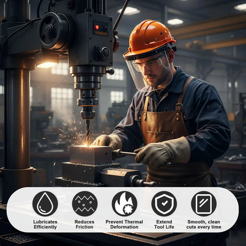 Worker using 200Ml Metal Drilling Cutting Oil Lubricant That Slashes Friction Absorbs Heat Prevents Thermal Deformation Fights Tool Wear