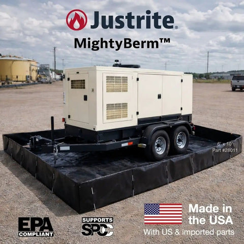 MightyBerm Fuel Spill Containment Berm, 6 Foot By 10 Foot Large With 12 Inch Walls, 448 Gallon Capacity, Made In The USA, Black, 28011.