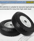Flat Free Tire And Wheel 4.10 3.50 6 Size For Wheelbarrow And Hand Truck, two-pack showing 300lbs dynamic load capacity