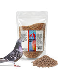 Pigeon Grit For Strong Muscles And Bones, Nutritious Bird Food For Grit Eating Birds, 1.5 lb bag with a pigeon and grit pile