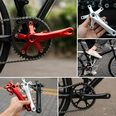 Close-up of Litepro Folding Bike Crankset Ultra Lightweight Hollow Square 170mm Aluminum Alloy 130BCD Chainwheel BMX Style