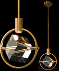 Modern Crystal Pendant Light In Gold Brushed Brass Finish With Mini LED Fixture And K9 Crystal Cube Pendant Ceiling Chandelier