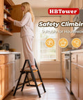 Slick Lightweight Aluminum Folding Step Ladder With Wide Pedals And Anti Slip Design 2 Step Stool For Home And Garage Compact Portable Reach Tool Safe Stable Elevated Access Easy Open And Close Durable Non Slip Feet, used in kitchen