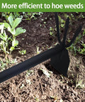 2 In 1 Garden Hoe And Cultivator With Adjustable Handle Built Tough Carbon Steel Blade For Loosening Soil Weeding Digging And Cultivation In The Garden in use on soil