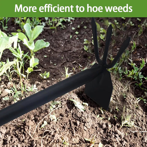 2 In 1 Garden Hoe And Cultivator With Adjustable Handle Built Tough Carbon Steel Blade For Loosening Soil Weeding Digging And Cultivation In The Garden in use on soil