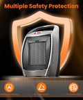 1500W Portable Ceramic Space Heater For Indoor Use With 3 Modes Thermostat Adjustable Quiet Heater with safety icons