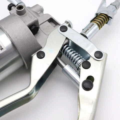 LockNLube professional dual-mode pistol-grip grease gun with silver metal body and 20-inch hose