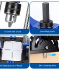 Close-up views of All Metal Adjustable Drill Guide With Multi Angle Capability From Zero To Sixty Degrees For Straight Holes features.