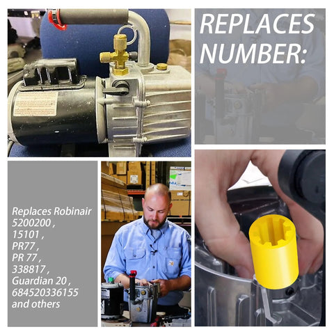 PR-77 vacuum pump coupler sleeve; yellow plastic insert shown; compatible with PR-6 vacuum pump