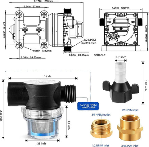 Diagram and components of Two Pack 110V Water Pressure Booster Pump With Beefy 5.5 GPM At 70 PSI, Self Priming Industrial Water Pump.