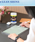 Person using 4 Pack 240 Count Electronic Screen Cleaner Wipes For Computer Laptop Monitor Phone TV And Keyboard Cleaning Streak Free Anti Static Gentle On Screens Ideal For Glass LCD Displays on tablet