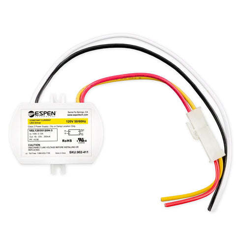 Espen LED Driver Constant Current 350mA 12W 120V Ultron Family Non Dimming Plug In Quick Connector Model VEL12035120H3CA