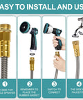 Installation steps for Stainless Steel Garden Hose 100ft With Ten-Mode Spray Nozzle No-Kink Lightweight Puncture-Resistant