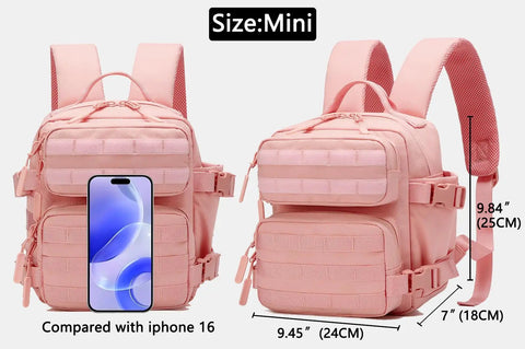 Pink 9L Mini Backpack For Men And Women, Lightweight Waterproof Daypack shown with iPhone for size comparison, compact 9L pack.