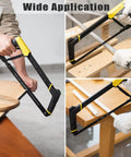 Heavy Duty Hacksaw Frame Set cutting wood and PVC pipe with three size frames, includes 8 extra blades for materials like metal and wood.