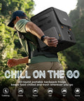 Top Tier Game Changer 12 Volt Portable Freezer And Compressor Cooler With Dual U20 Batteries For Rigs And Road Trips Delivers Sick Chilling Power Straight Up On The Go, carried by hiker in outdoor setting.