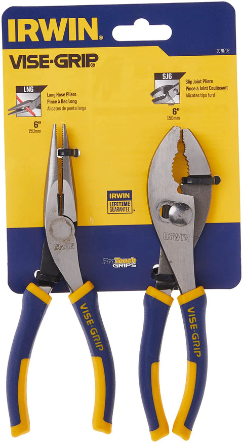2-Piece Pliers Set With 6-Inch Slip-Joint And 6-Inch Long Nose Pliers, Nickel Chromium Steel, ProTouch Grips packaging