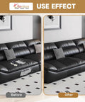 Before and after comparison showing the effect of Leather Repair Patch Kit Self Adhesive 17x79 Inch Large Vinyl Patch Tape.