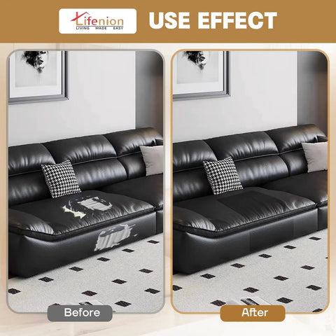 Before and after comparison showing the effect of Leather Repair Patch Kit Self Adhesive 17x79 Inch Large Vinyl Patch Tape.