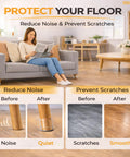 Comparison of floor with and without 48 Pack Silicone Chair Leg Caps With Felt Pads For Hardwood And Tile Floors Anti Scratch Shield.