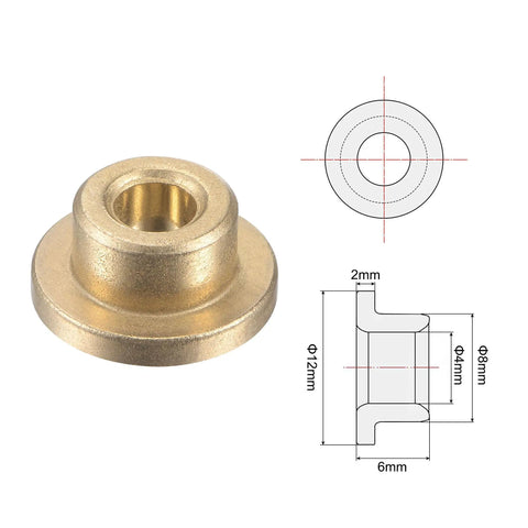 Flange Sleeve Bearing Set 4mm Bore 8mm OD 6mm Length 12mm Flange Diameter 2mm Flange Thickness Sintered Bronze Self Lubricating Bushings 4 Pack