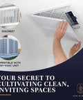 Luxury Hotel Scent Whole Home Air Freshener System installation in HVAC filter for odor elimination, close-up view