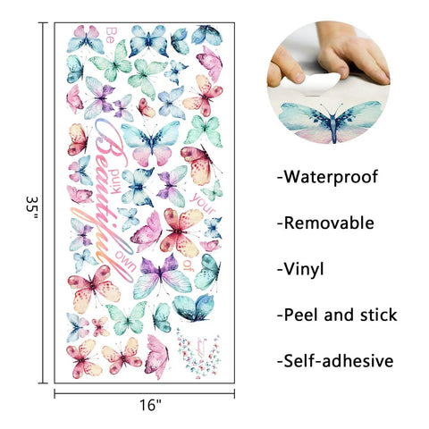 Black Girl Magic Wall Decals You Are Beautiful Inspirational Stickers with colorful butterflies, size 35x16 inches, vinyl material.