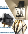 Two Pack Dusk To Dawn Outdoor Wall Lanterns With Photocell Sensor, Modern Exterior Wall Lights with black aluminum finish and glass