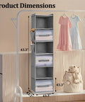Six Shelf Hanging Closet Organizer With Three Drawers And Side Pockets In Gray for shirts, jeans, sweaters in a closet
