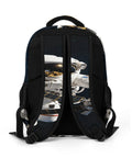 Back view of Space Satellite Print Unisex Backpack with Large Capacity Durable Polyester Build featuring astronaut design.