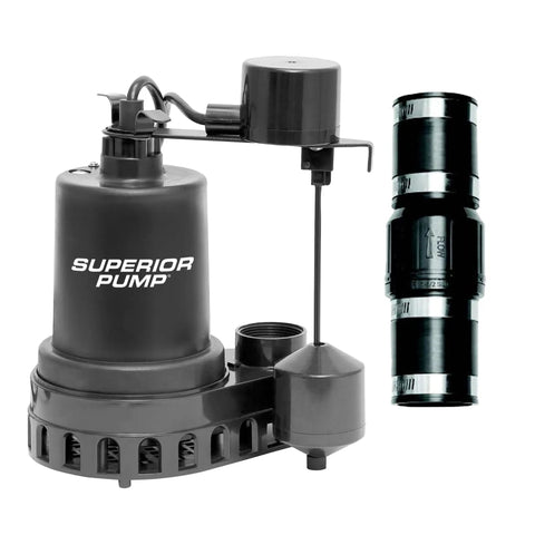1/2 HP Thermoplastic Submersible Sump Pump with Vertical Float Switch, 3,300 GPH, Lifts Water Up To 25 Feet, 1-1/2 Inch NPT