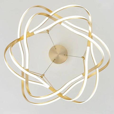Top view of Gold LED Ring Dining Room Chandelier Pendant Light Fixture for Living Room and Kitchen, Modern Irregular Circular Ring Design