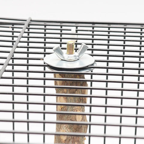 20 Piece Pro Grade Bird Cage Screw Set With Wing Nuts For Rapid Perch Mounting 19 Inch Length showing wing nut on perch
