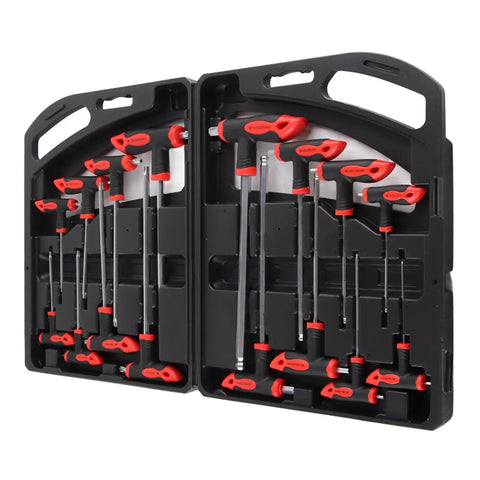 Top Notch 16 Piece Pro T Handle Hex Key Wrench Set With Ball Ends For Tight Spots Heavy Duty Chrome Vanadium Steel Tools Perfect For Auto Repair And Home Boss Jobs No More Stripping Screws. 16-piece T-handle hex key set in case