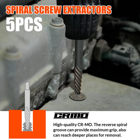 42 Piece Bolt Extractor Kit With Left Hand Cobalt Drill Bits for easy removal of damaged screws using spiral screw extractor.