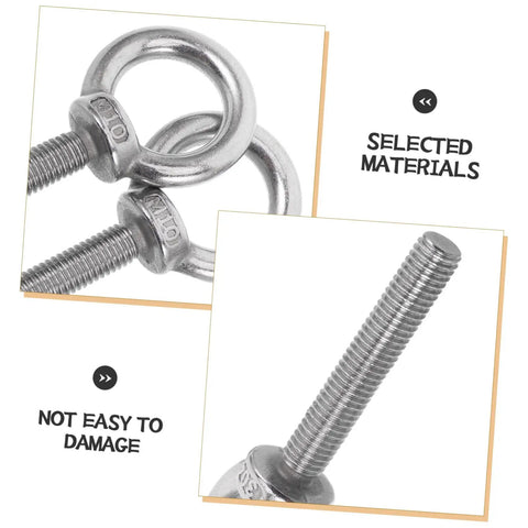 Stainless Steel Eyebolt M10x60 Threaded Anchor Eye Bolt For Concrete Mounting Beefy Heavy Duty Wall And Ceiling Use With Nuts And Anti Loosening Washers, close-up