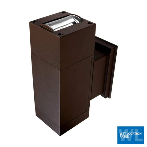 Dorado 36W Outdoor LED Wall Mount Cylinder Light in Bronze showcasing wet location rating, modern design and bronze finish.